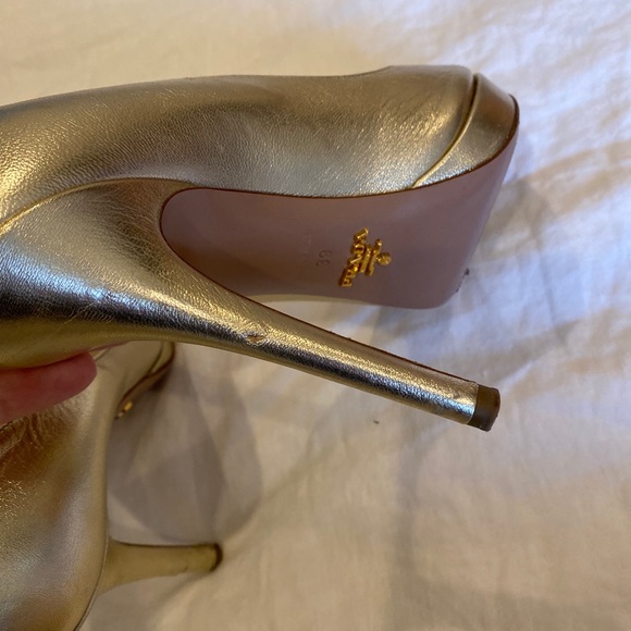Prada Gold Peep Toe Heels - Picture 5 of 10